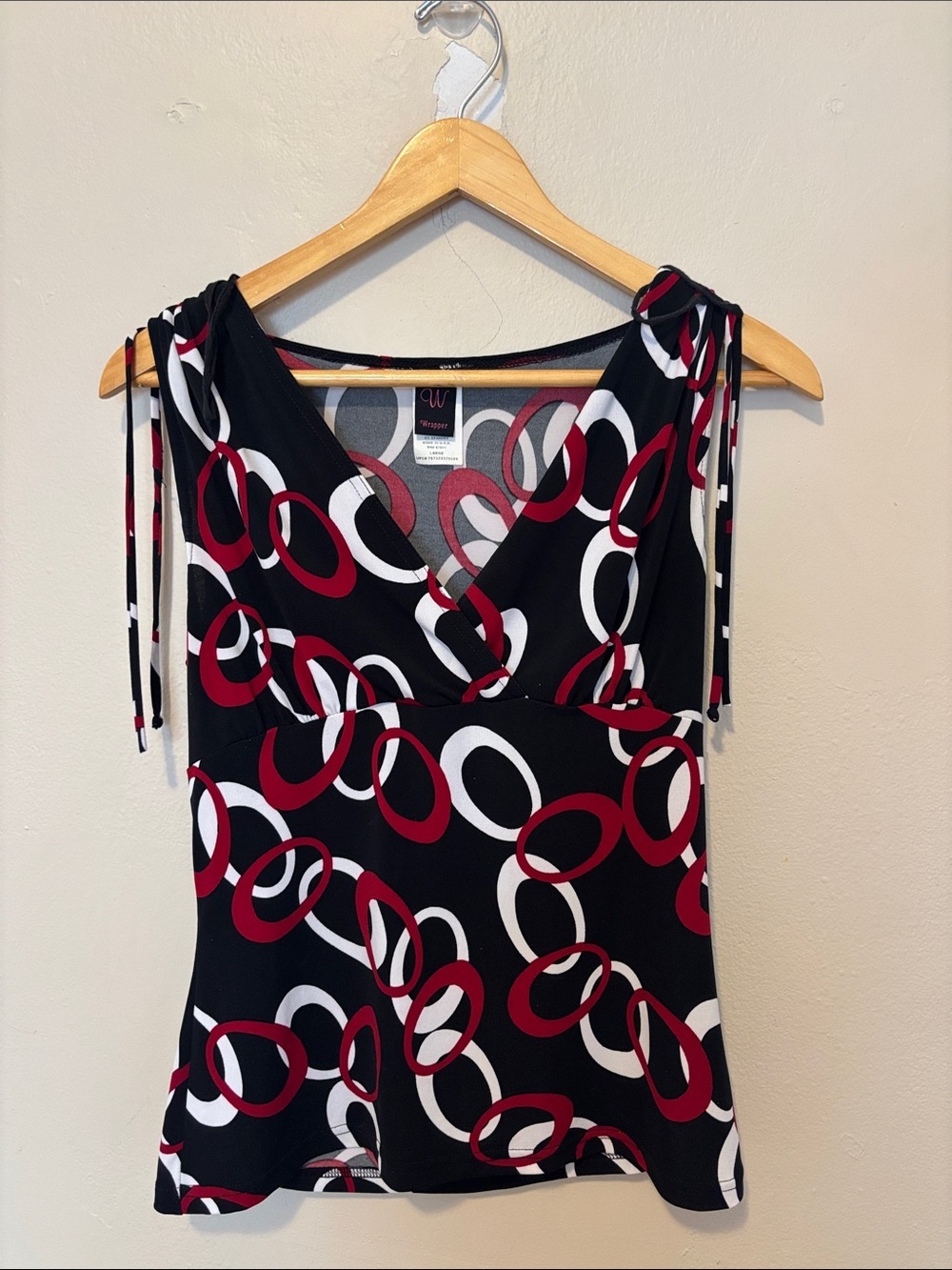 Wrapper Black Tank Top with Red & White Ring Print